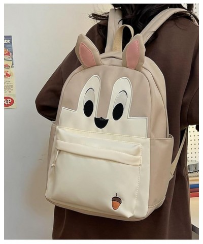 Cartoon Backpack Big Capacity Aesthetic Cute Squirrel Fox Ears Kawaii Y2k Bag (DarkBrown) Lightbrown $17.99 Backpacks