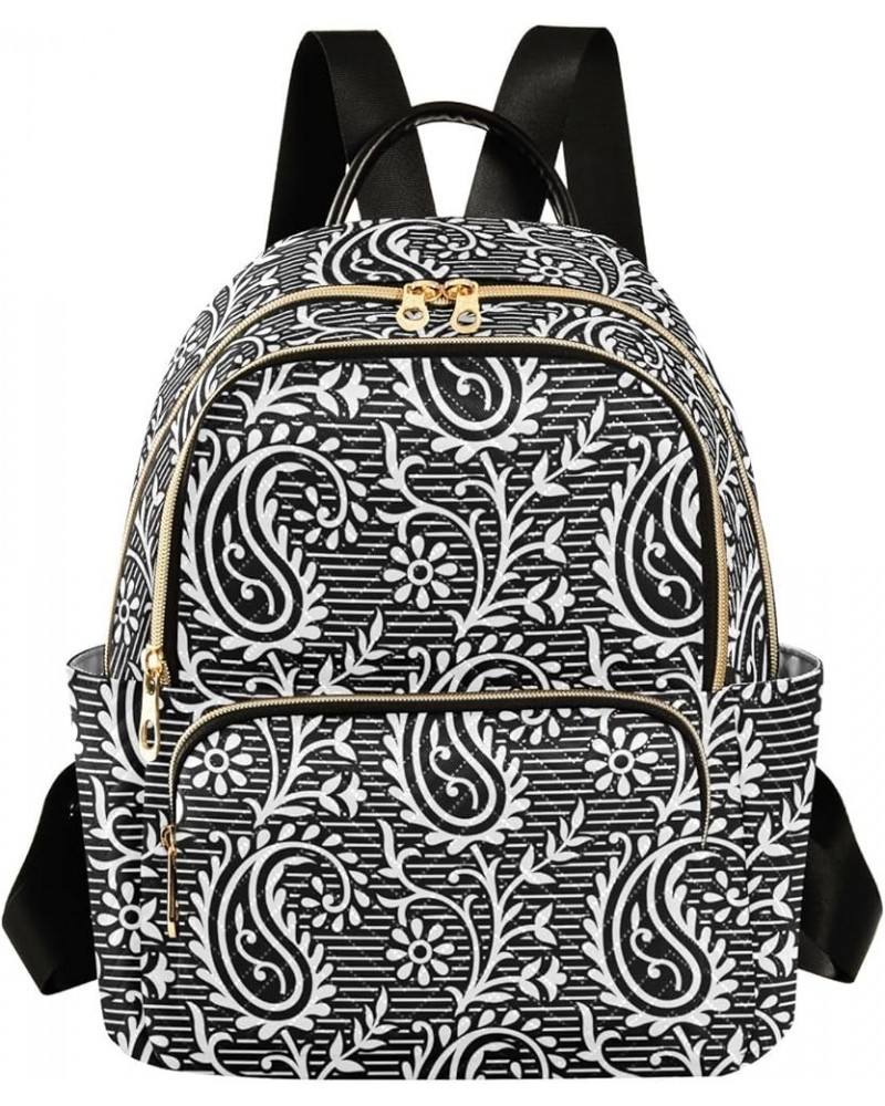 Paisley Ethnic Pattern Stripe Small Backpack Purse for Women Travel Bag Fashion Daypack Back Pack Shoulder Bag Multicolor Sma...