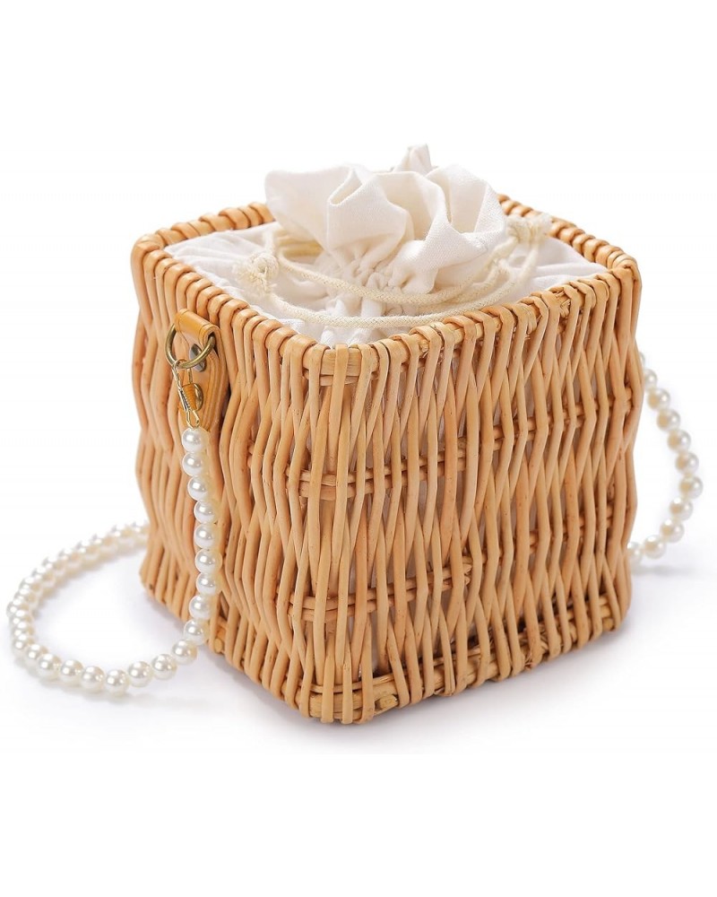 Wicker Purse Handbag Round Crossbody Bag For Women Summer Beach Straw Phone Tote Square $12.96 Totes