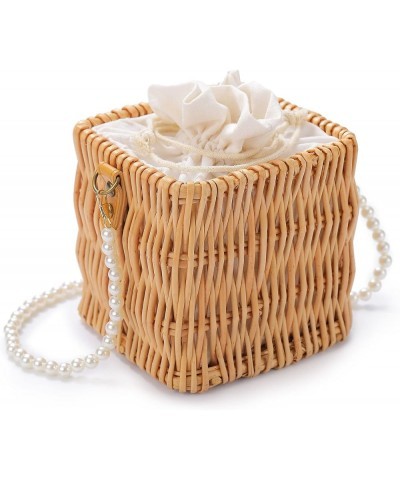 Wicker Purse Handbag Round Crossbody Bag For Women Summer Beach Straw Phone Tote Square $12.96 Totes