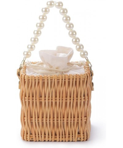 Wicker Purse Handbag Round Crossbody Bag For Women Summer Beach Straw Phone Tote Square $12.96 Totes