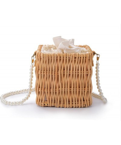 Wicker Purse Handbag Round Crossbody Bag For Women Summer Beach Straw Phone Tote Square $12.96 Totes