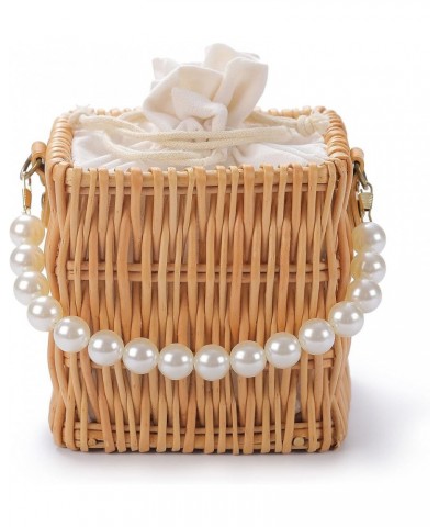 Wicker Purse Handbag Round Crossbody Bag For Women Summer Beach Straw Phone Tote Square $12.96 Totes