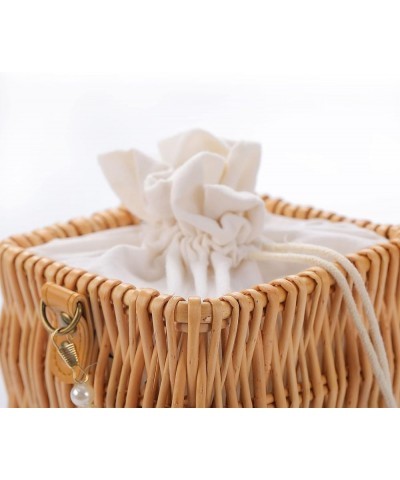 Wicker Purse Handbag Round Crossbody Bag For Women Summer Beach Straw Phone Tote Square $12.96 Totes