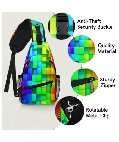 Rainbow Box Pattern Sling Crossbody Bag for Women Men, Sling Backpack Travel Hiking Casual Daypack Chest Bag Purse Shoulder B...