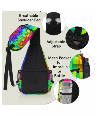 Rainbow Box Pattern Sling Crossbody Bag for Women Men, Sling Backpack Travel Hiking Casual Daypack Chest Bag Purse Shoulder B...