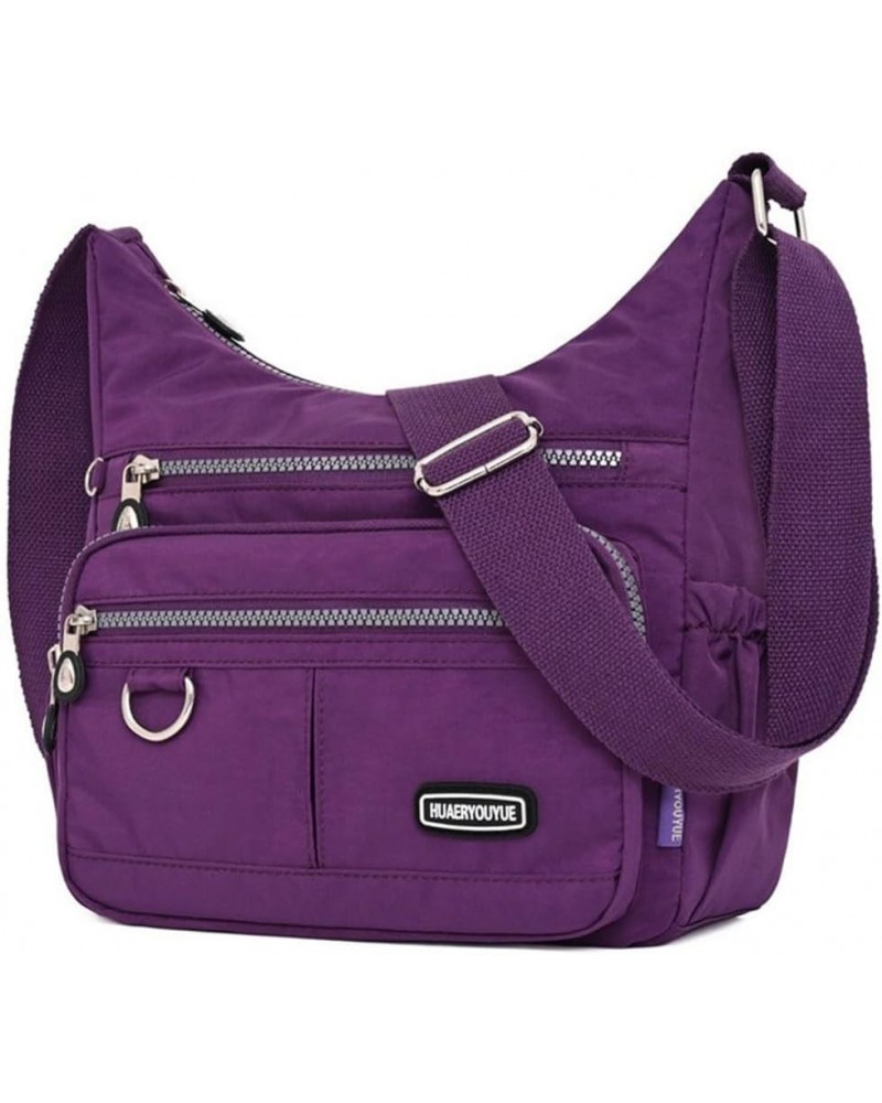 Crossbody Bag for Women Multi Pocket Shoulder Handbags Purse Waterproof Nylon Messenger Bag Ladies Travel Bag Purple $15.40 S...