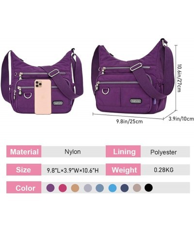 Crossbody Bag for Women Multi Pocket Shoulder Handbags Purse Waterproof Nylon Messenger Bag Ladies Travel Bag Purple $15.40 S...