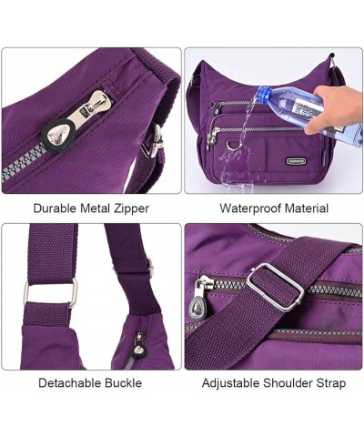 Crossbody Bag for Women Multi Pocket Shoulder Handbags Purse Waterproof Nylon Messenger Bag Ladies Travel Bag Purple $15.40 S...