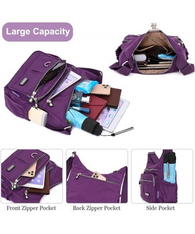 Crossbody Bag for Women Multi Pocket Shoulder Handbags Purse Waterproof Nylon Messenger Bag Ladies Travel Bag Purple $15.40 S...