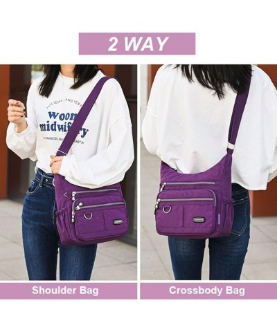 Crossbody Bag for Women Multi Pocket Shoulder Handbags Purse Waterproof Nylon Messenger Bag Ladies Travel Bag Purple $15.40 S...