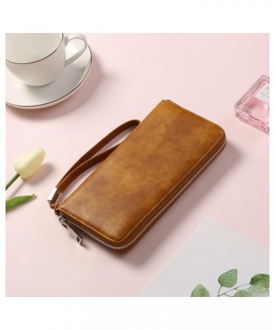 Womens Wallet RFID Blocking Leather Zip Around Wallet Large Capacity Long Purse Credit Card Clutch Wristlet B12 Two-toned Yel...