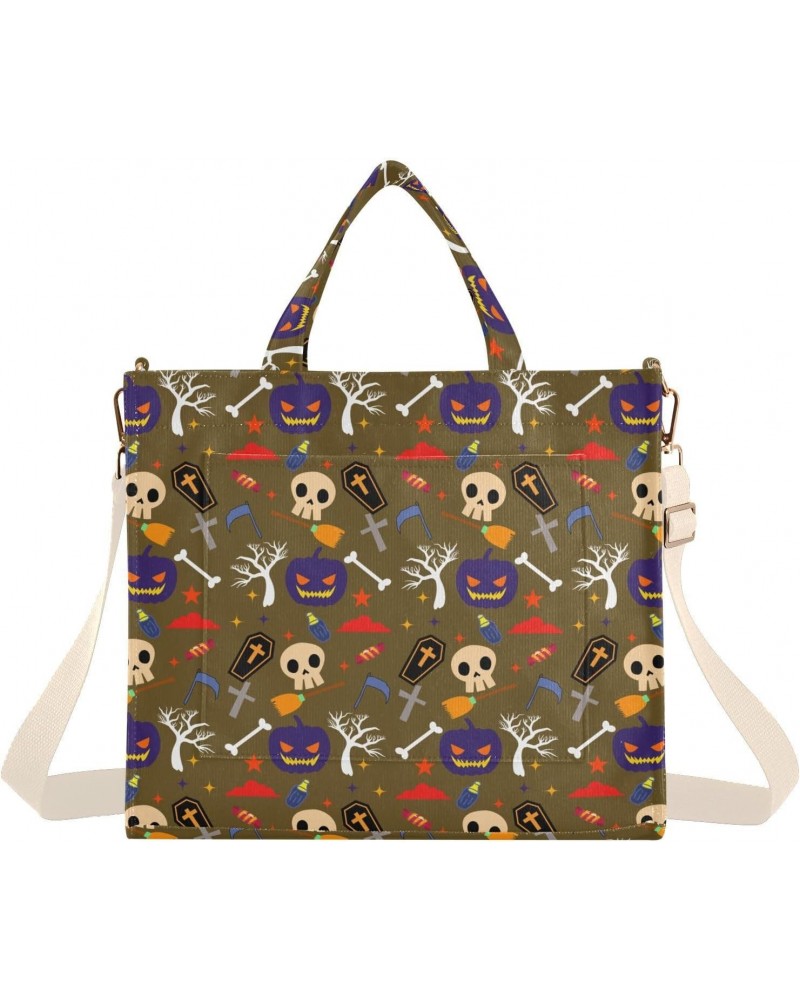 Halloween Background Corduroy Tote Versatile Shoulder Bag for Women with Zipper Magnetic Clasp，S $17.10 Totes