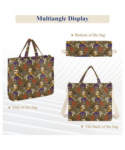 Halloween Background Corduroy Tote Versatile Shoulder Bag for Women with Zipper Magnetic Clasp，S $17.10 Totes