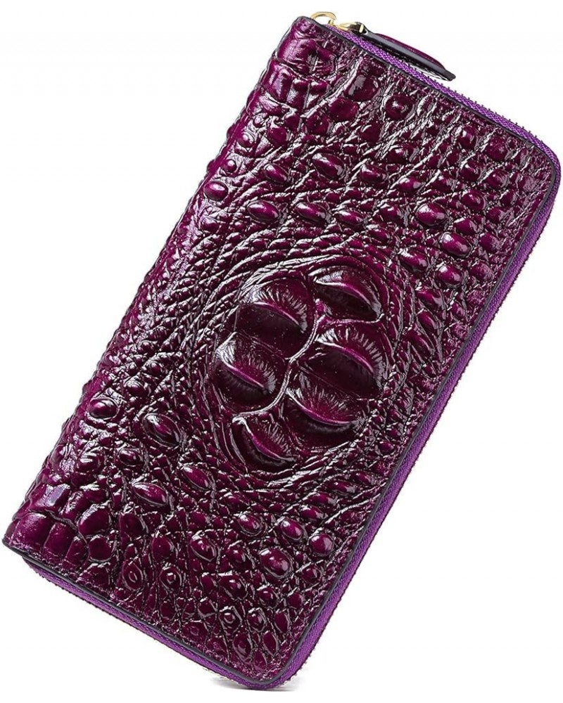 Women Leather Wallet RFID Designer crocodile Large Capacity Credit Cards Holder Organizer Phone Clutch (Wine) Purple $35.72 W...