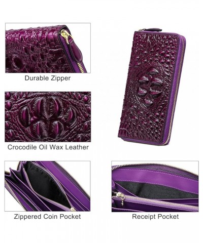 Women Leather Wallet RFID Designer crocodile Large Capacity Credit Cards Holder Organizer Phone Clutch (Wine) Purple $35.72 W...