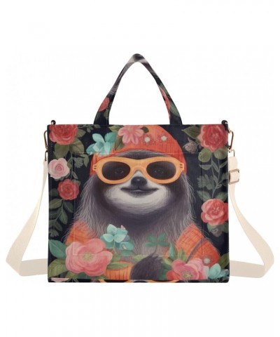 Sloth and Flowers Corduroy Tote Bag for Women Hobo Crossbody Bag Purse Stylish Shoulder Handbag Messenger Bags, S $10.57 Totes