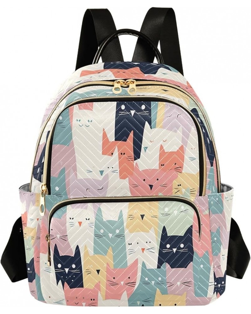 Blue Pink Cat Kitten Women Backpack Purse Ladies Fashion Shoulder Bag Daypack Travel Bag 10L Small $14.70 Backpacks