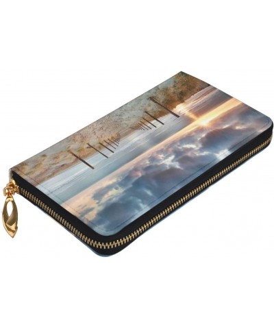 Leather Clutch Wallet Cell Phone Purse Fashion Wristlet Handbag For Women Men-Netherland Sundown Seaside $31.09 Wristlets