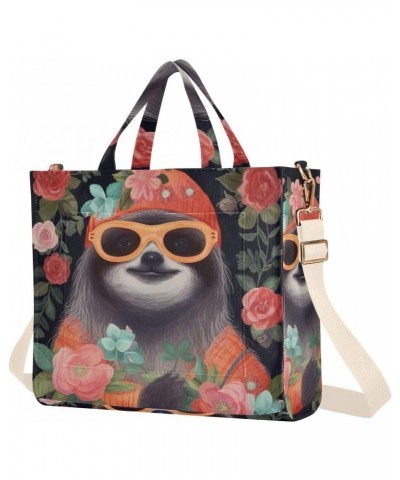 Sloth and Flowers Corduroy Tote Bag for Women Hobo Crossbody Bag Purse Stylish Shoulder Handbag Messenger Bags, S $10.57 Totes