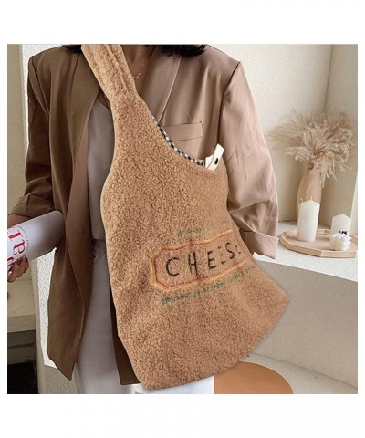 Women Large Cashmere-like Handbag Top-handle Bag Shoulder Bag Khaki $18.34 Handbags