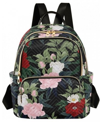 Travel Backpack Purse for Women Fashion Anti-theft Work Casual Red Pink and White Roses Daypack Shoulder Bag Medium Size Smal...