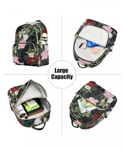 Travel Backpack Purse for Women Fashion Anti-theft Work Casual Red Pink and White Roses Daypack Shoulder Bag Medium Size Smal...