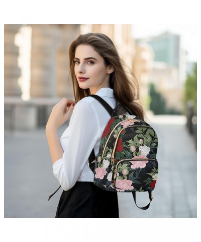 Travel Backpack Purse for Women Fashion Anti-theft Work Casual Red Pink and White Roses Daypack Shoulder Bag Medium Size Smal...