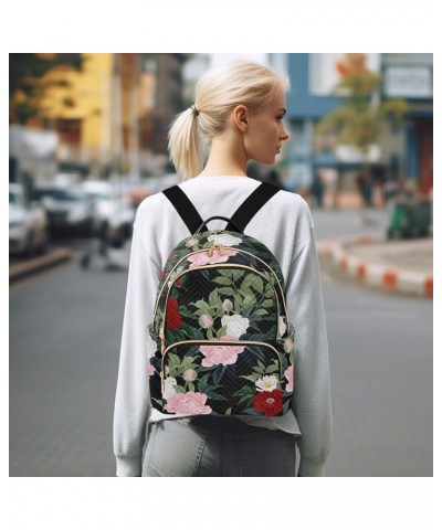 Travel Backpack Purse for Women Fashion Anti-theft Work Casual Red Pink and White Roses Daypack Shoulder Bag Medium Size Smal...