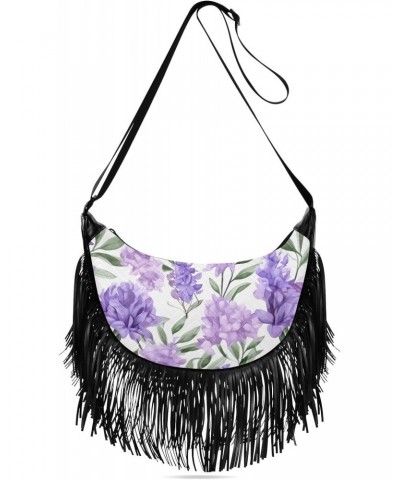 Flowers Lilacs Purple Tassel Crossbody Handbags for Women Ample Capacity Shoulder Bag with Adjustable Strap Durable Satchel P...