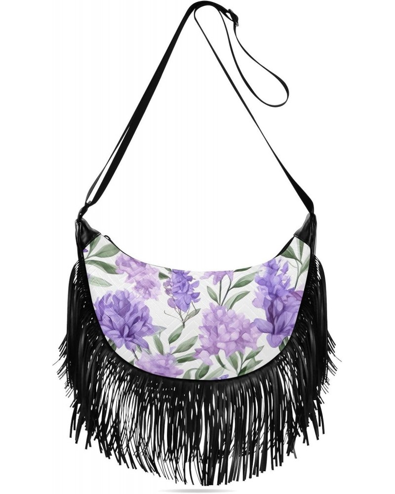 Flowers Lilacs Purple Tassel Crossbody Handbags for Women Ample Capacity Shoulder Bag with Adjustable Strap Durable Satchel P...