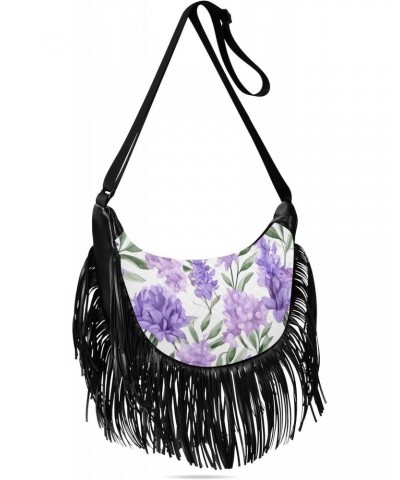 Flowers Lilacs Purple Tassel Crossbody Handbags for Women Ample Capacity Shoulder Bag with Adjustable Strap Durable Satchel P...