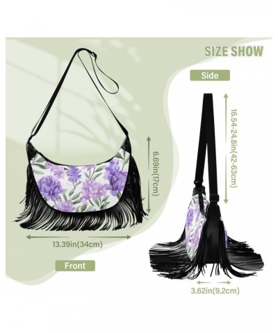 Flowers Lilacs Purple Tassel Crossbody Handbags for Women Ample Capacity Shoulder Bag with Adjustable Strap Durable Satchel P...