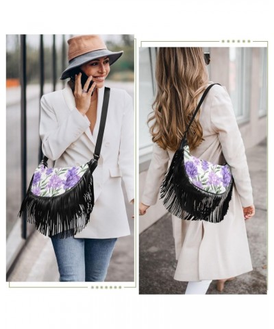 Flowers Lilacs Purple Tassel Crossbody Handbags for Women Ample Capacity Shoulder Bag with Adjustable Strap Durable Satchel P...