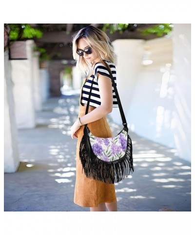 Flowers Lilacs Purple Tassel Crossbody Handbags for Women Ample Capacity Shoulder Bag with Adjustable Strap Durable Satchel P...