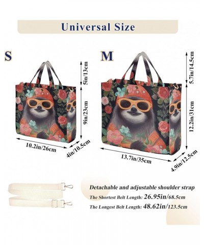 Sloth and Flowers Corduroy Tote Bag for Women Hobo Crossbody Bag Purse Stylish Shoulder Handbag Messenger Bags, S $10.57 Totes