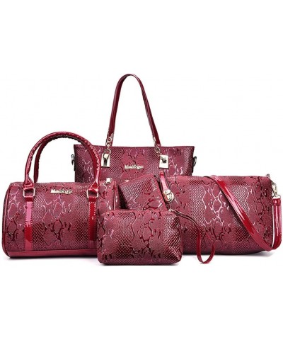 5 Pcs Handbags for Women Patent Leather Tote Bags Set Shoulder Crossbody Bag Satchel Handbag Purses Boston Bag Wallet Red $28...