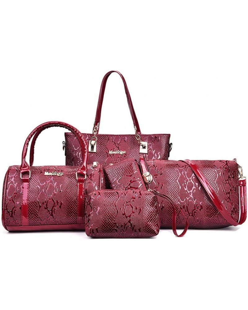 5 Pcs Handbags for Women Patent Leather Tote Bags Set Shoulder Crossbody Bag Satchel Handbag Purses Boston Bag Wallet Red $28...