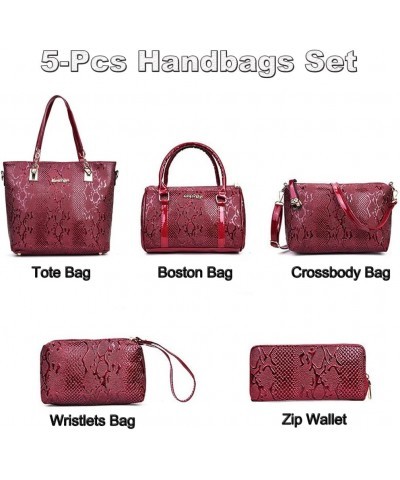 5 Pcs Handbags for Women Patent Leather Tote Bags Set Shoulder Crossbody Bag Satchel Handbag Purses Boston Bag Wallet Red $28...