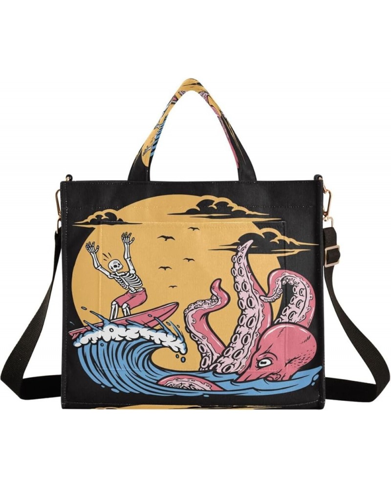 Corduroy Tote Bag for Women, Embroidery Skull Tote Bag Crossbody Hobo Handbag Shoulder Bag for Work Travel Goth 709 $13.80 Totes