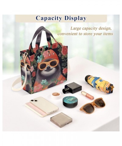 Sloth and Flowers Corduroy Tote Bag for Women Hobo Crossbody Bag Purse Stylish Shoulder Handbag Messenger Bags, S $10.57 Totes