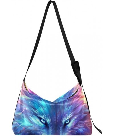 Colorful Geometric Pattern Crossbody Bag Crossbody Bags Leather Mens Shoulder Bag Womens Leather Purse Blue and Purple Wolf $...