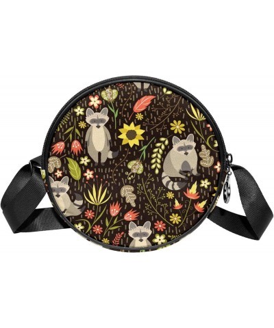 Raccoons Animal Crossbody Bag for Women Teen Girls Round Canvas Shoulder Bag Purse Tote Handbag Bag $11.33 Totes