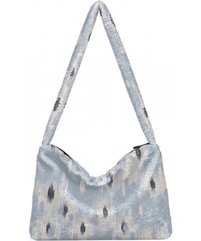 Modern Colorful Tropical Floral Cute Girls Crossbody Hobo Bag, Furry Tote Single Shoulder Bag Abstract Ikat Light Blue $11.96...