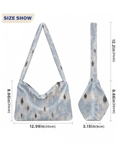 Modern Colorful Tropical Floral Cute Girls Crossbody Hobo Bag, Furry Tote Single Shoulder Bag Abstract Ikat Light Blue $11.96...