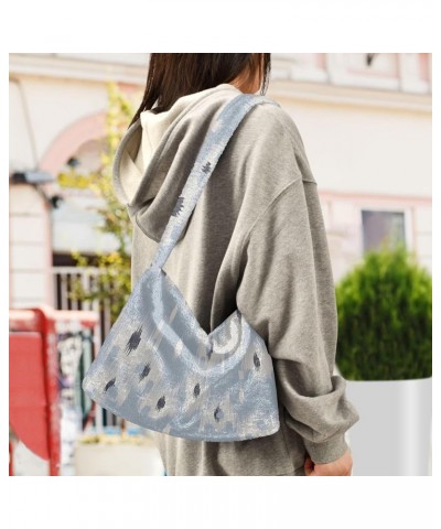 Modern Colorful Tropical Floral Cute Girls Crossbody Hobo Bag, Furry Tote Single Shoulder Bag Abstract Ikat Light Blue $11.96...