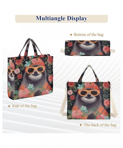 Sloth and Flowers Corduroy Tote Bag for Women Hobo Crossbody Bag Purse Stylish Shoulder Handbag Messenger Bags, S $10.57 Totes