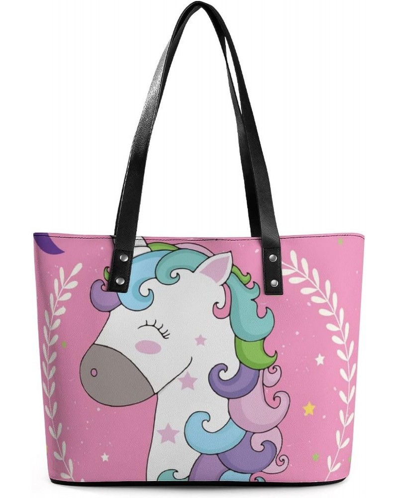 Womens Handbag Unicorn Leather Tote Bag Top Handle Satchel Bags For Lady $14.35 Totes