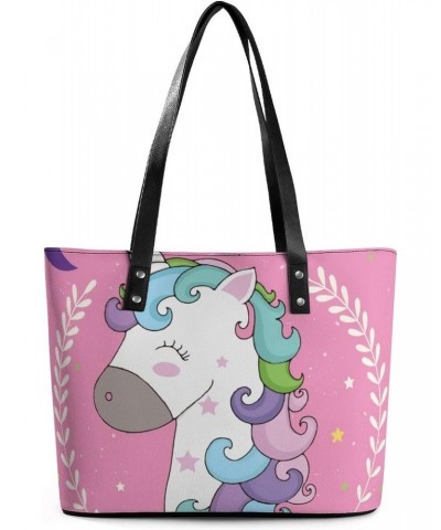 Womens Handbag Unicorn Leather Tote Bag Top Handle Satchel Bags For Lady $14.35 Totes