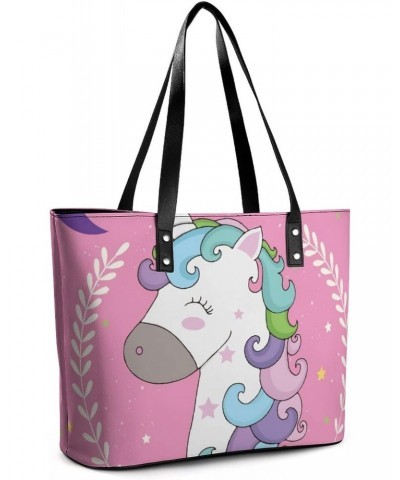 Womens Handbag Unicorn Leather Tote Bag Top Handle Satchel Bags For Lady $14.35 Totes